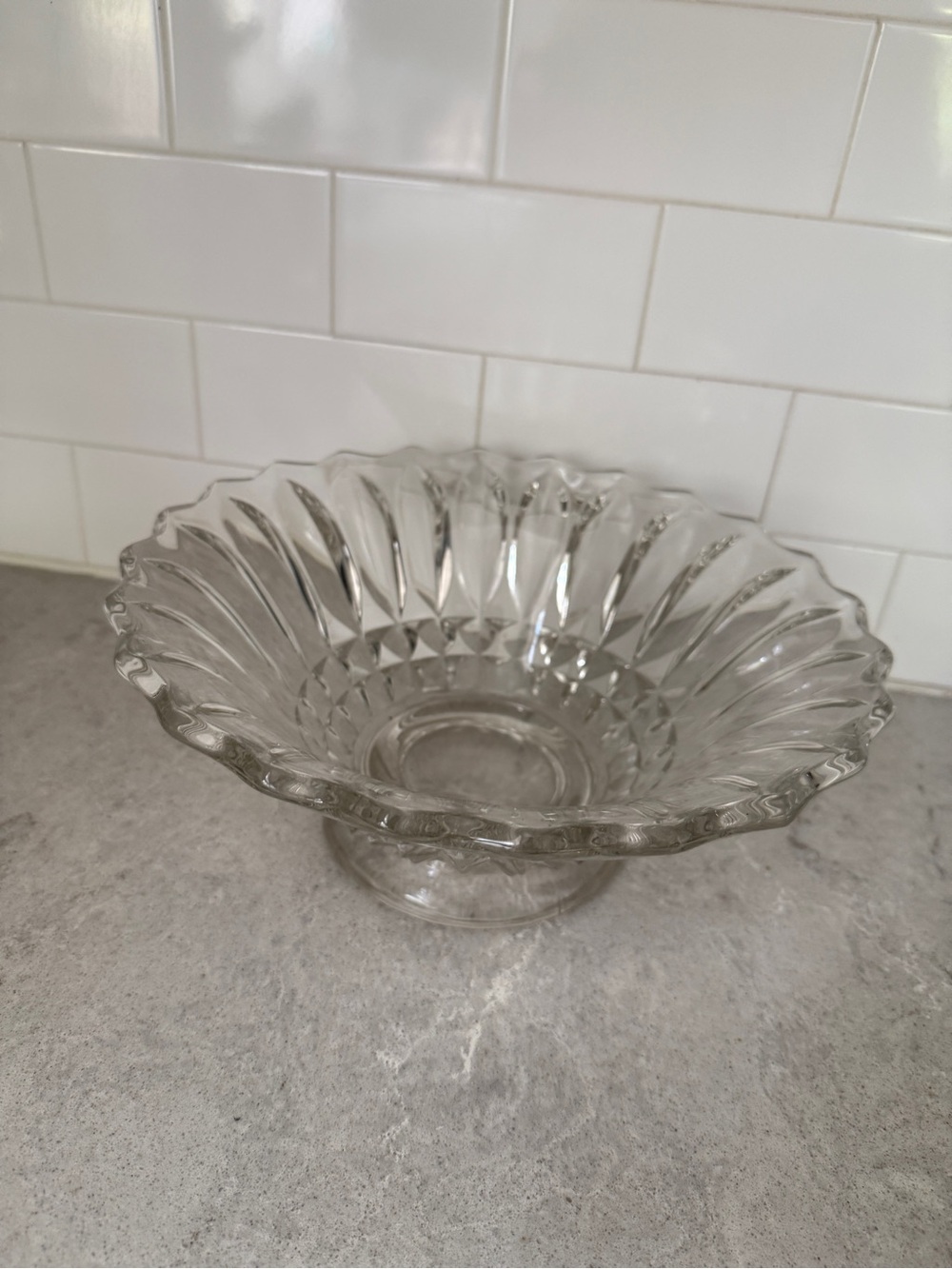 Vintage Clear beveled crystal Glass Pedestal fruit Bowl 10.5”